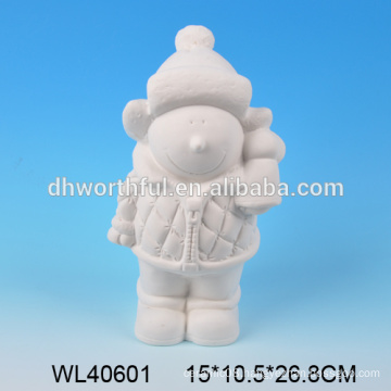 2016 new arrival ceramic snowman figurine,white porcelain snowman figurine